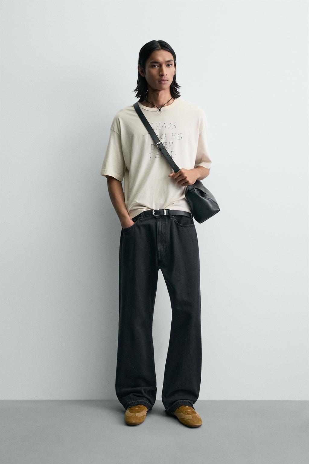 ФУТБОЛКА ИЗ ТКАНИ С ЭФФЕКТОМ ПОТЕРТОСТИ С НАДПИСЬЮ МАРКЕРОМ