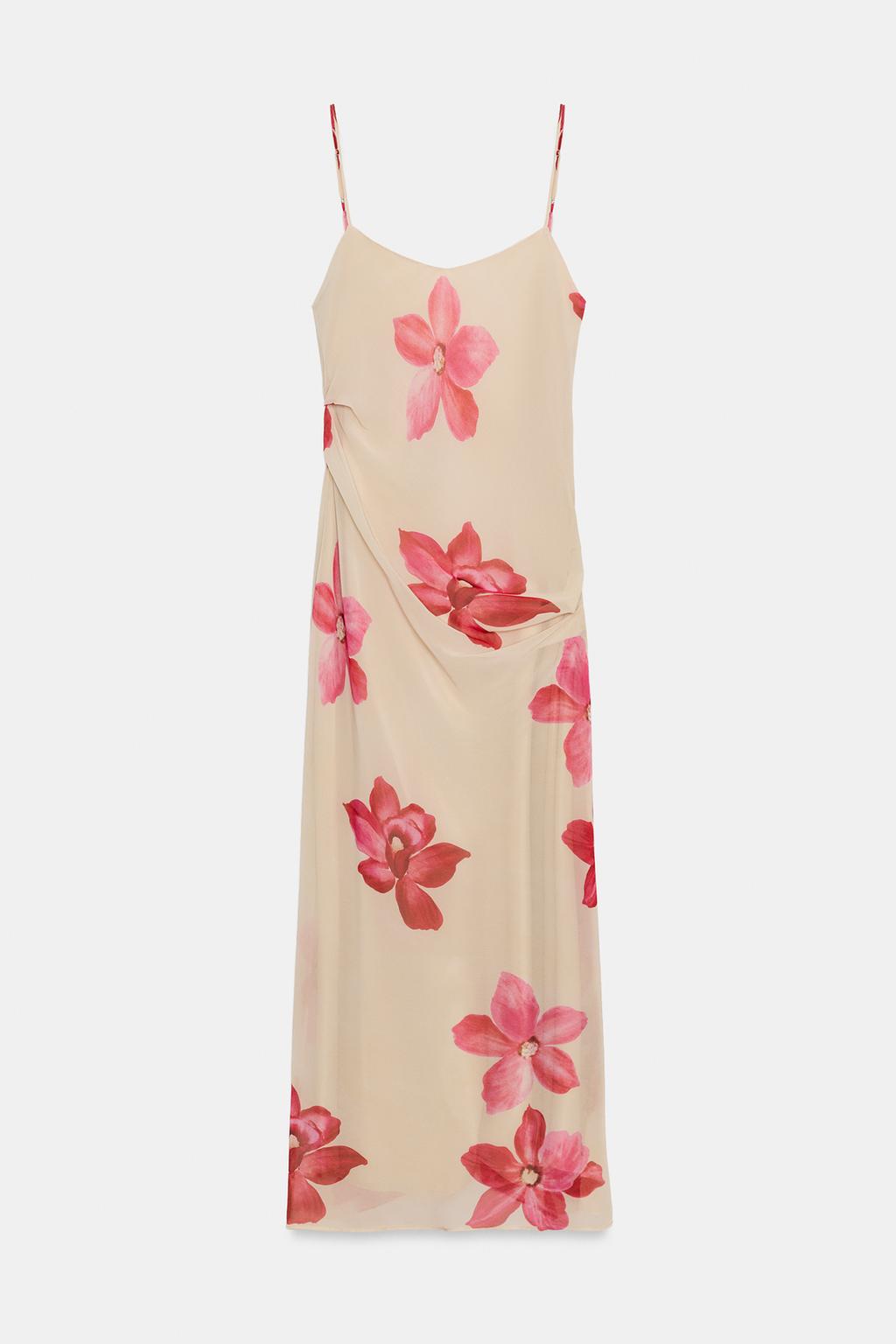 ПЛАТЬЕ МИДИ С ЦВЕТОЧНЫМ ПРИНТОМ СО СБОРКАМИ