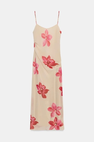 Платье миди с цветочным принтом со сборками- Заказать в России