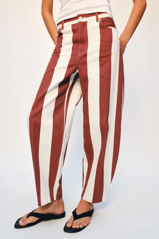 ДЖИНСЫ коллекция Zara «ZW» TAPERED В ПОЛОСКУ С ВЫСОКОЙ ПОСАДКОЙ