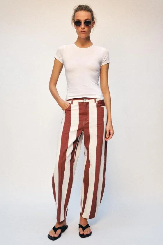 ДЖИНСЫ коллекция Zara «ZW» TAPERED В ПОЛОСКУ С ВЫСОКОЙ ПОСАДКОЙ