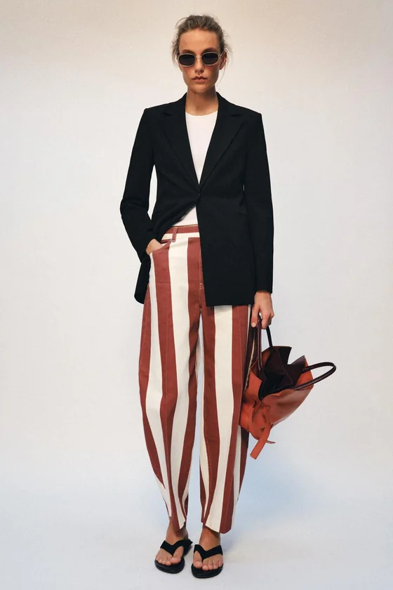 ДЖИНСЫ коллекция Zara «ZW» TAPERED В ПОЛОСКУ С ВЫСОКОЙ ПОСАДКОЙ