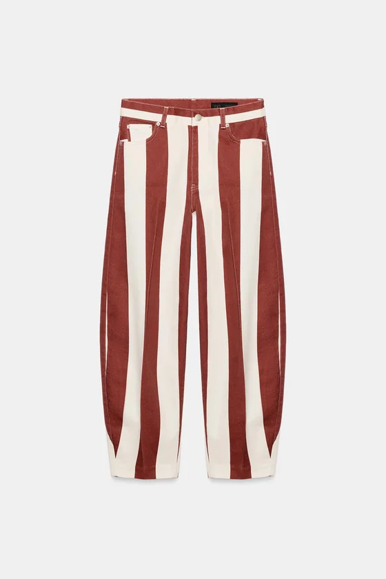ДЖИНСЫ коллекция Zara «ZW» TAPERED В ПОЛОСКУ С ВЫСОКОЙ ПОСАДКОЙ