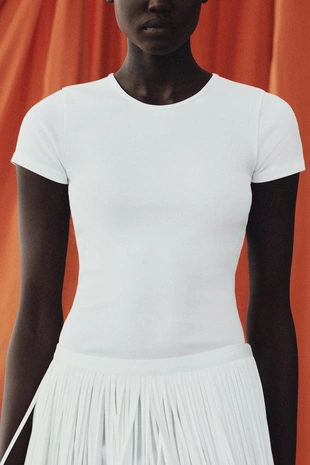 Футболка в рубчик с короткими рукавами- Заказать в России