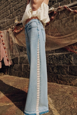 Джинсы Z1975 Wide Leg с высокой посадкой и вязаными деталями- Заказать в России