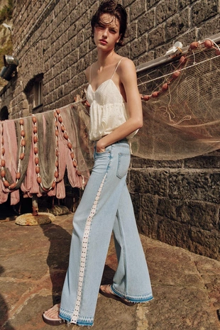 Джинсы Z1975 Wide Leg с высокой посадкой и вязаными деталями- Заказать в России