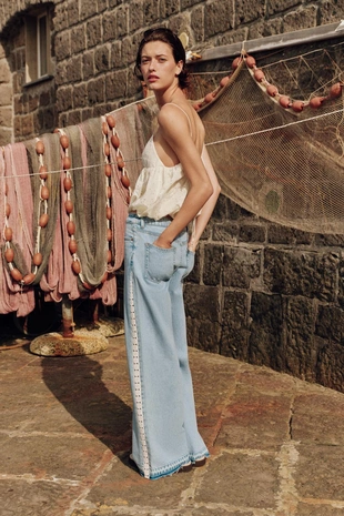 Джинсы Z1975 Wide Leg с высокой посадкой и вязаными деталями- Заказать в России