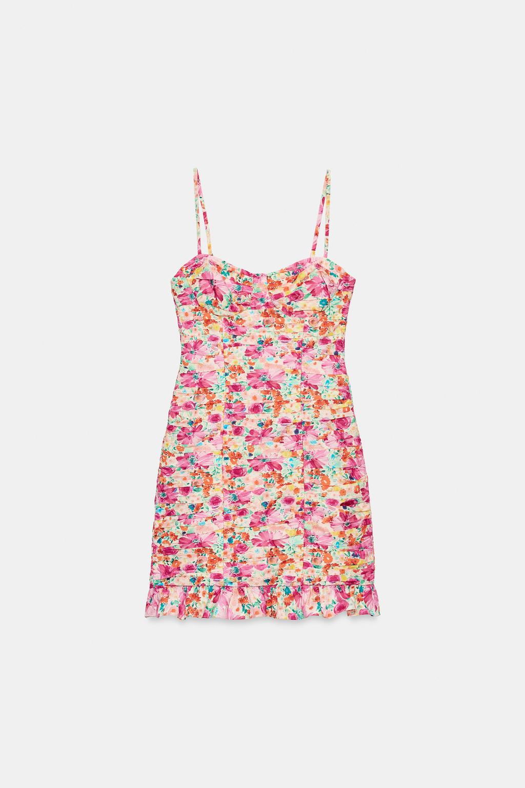 МИНИ-ПЛАТЬЕ СО СБОРКАМИ И ЦВЕТОЧНЫМ ПРИНТОМ