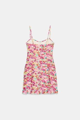 Мини-платье со сборками и цветочным принтом- Заказать в России