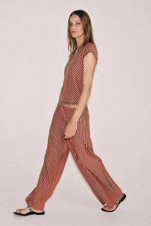 Брюки в полоску из смесового льна- Заказать в России