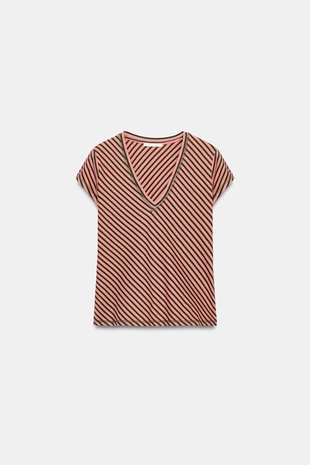 Футболка в полоску из смесового льна- Заказать в России