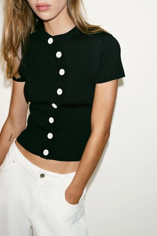 Трикотажный топ с асимметричной застежкой- Заказать в России