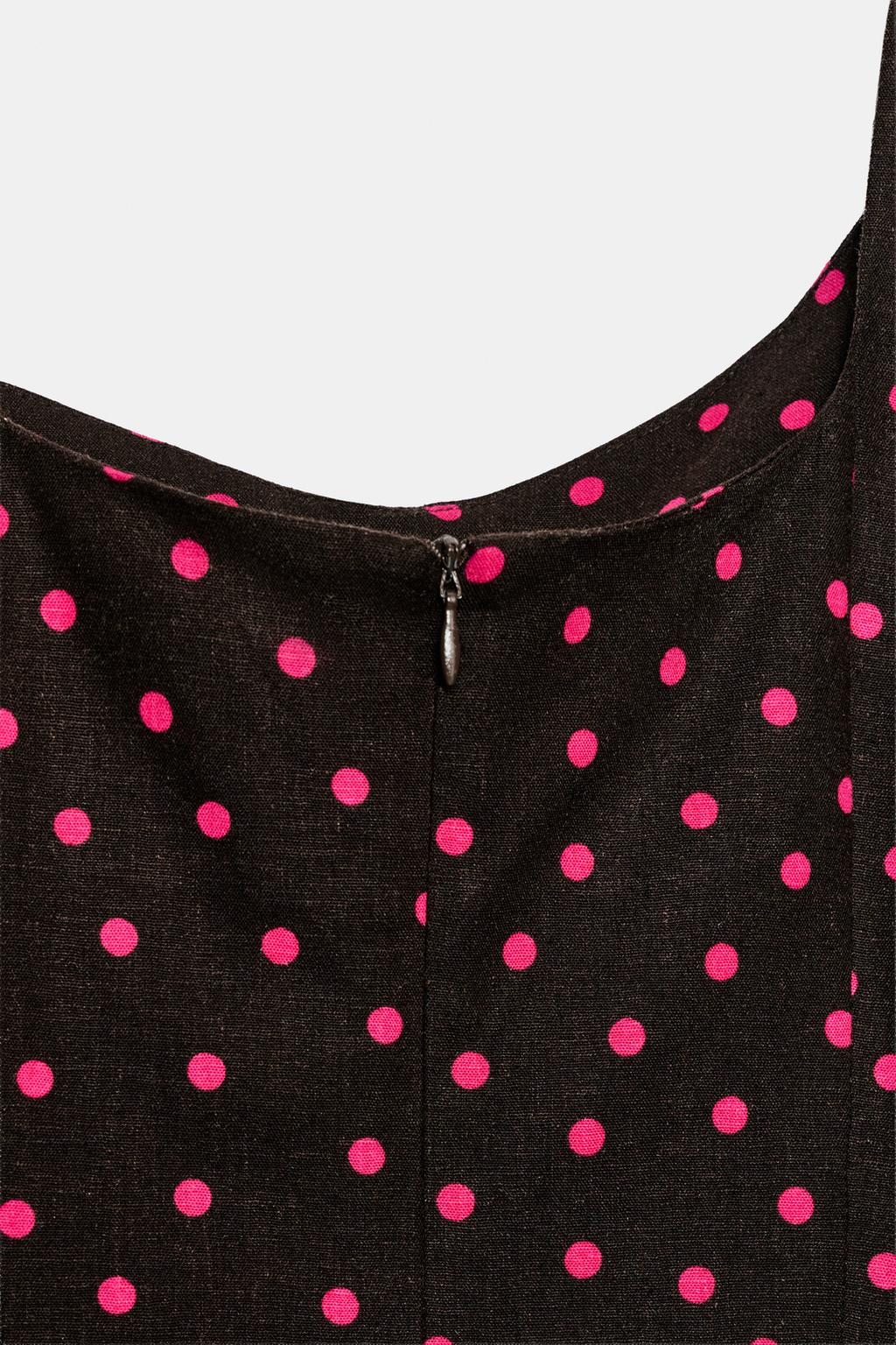 ПЛАТЬЕ ИЗ ЛЬНА В ГОРОШЕК С ОБЪЕМНЫМИ РУКАВАМИ