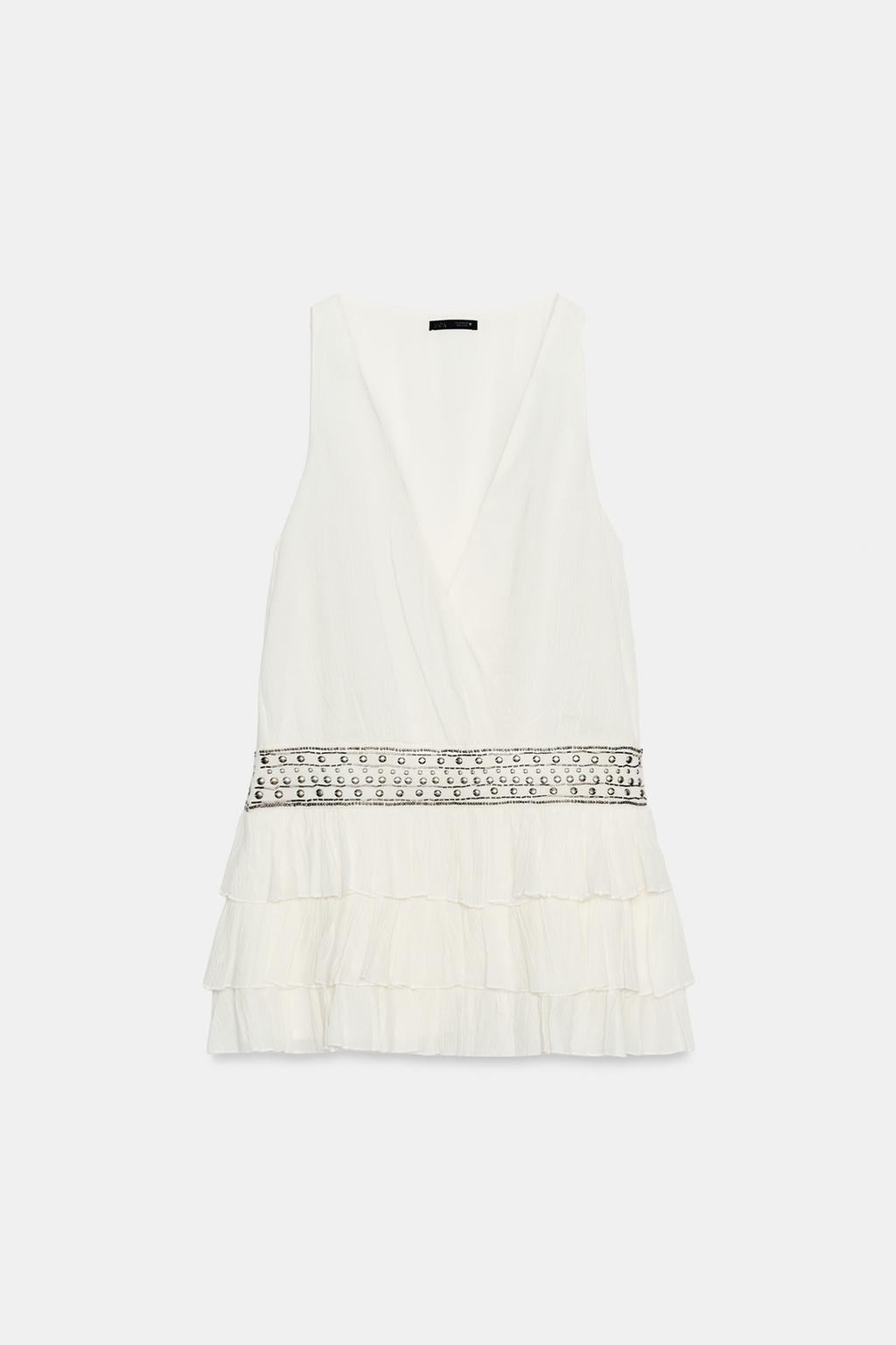 ПЛАТЬЕ ИЗ ГАЗА С ВОЛАНАМИ И ЗАКЛЕПКАМИ