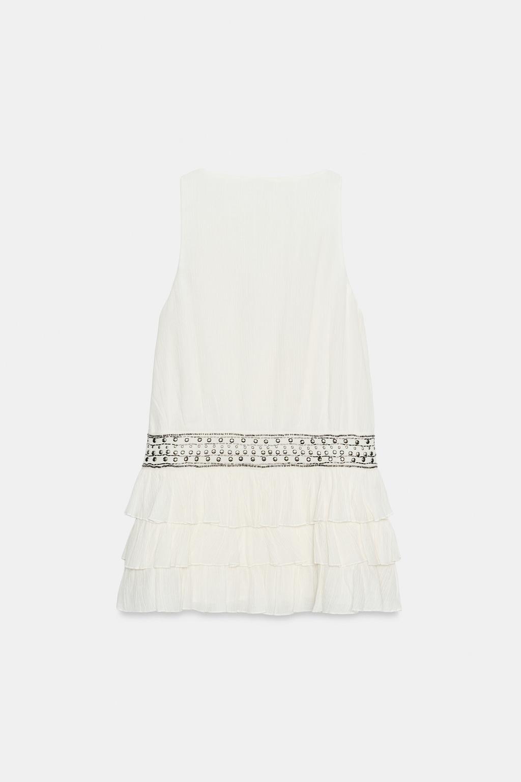 ПЛАТЬЕ ИЗ ГАЗА С ВОЛАНАМИ И ЗАКЛЕПКАМИ