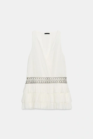 Платье из газа с воланами и заклепками- Заказать в России