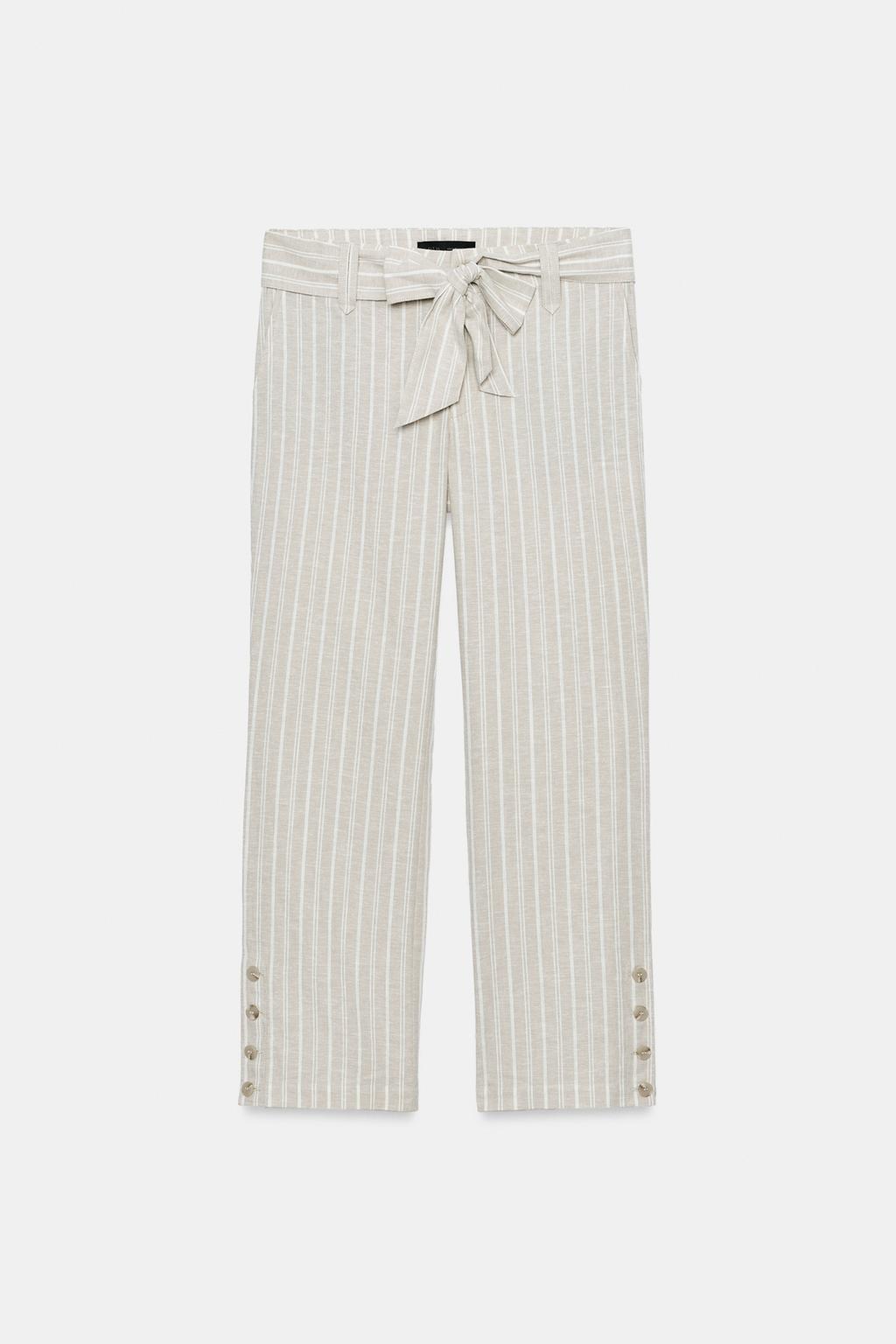 БРЮКИ ИЗ ЛЬНА В ПОЛОСКУ С ПОЯСОМ