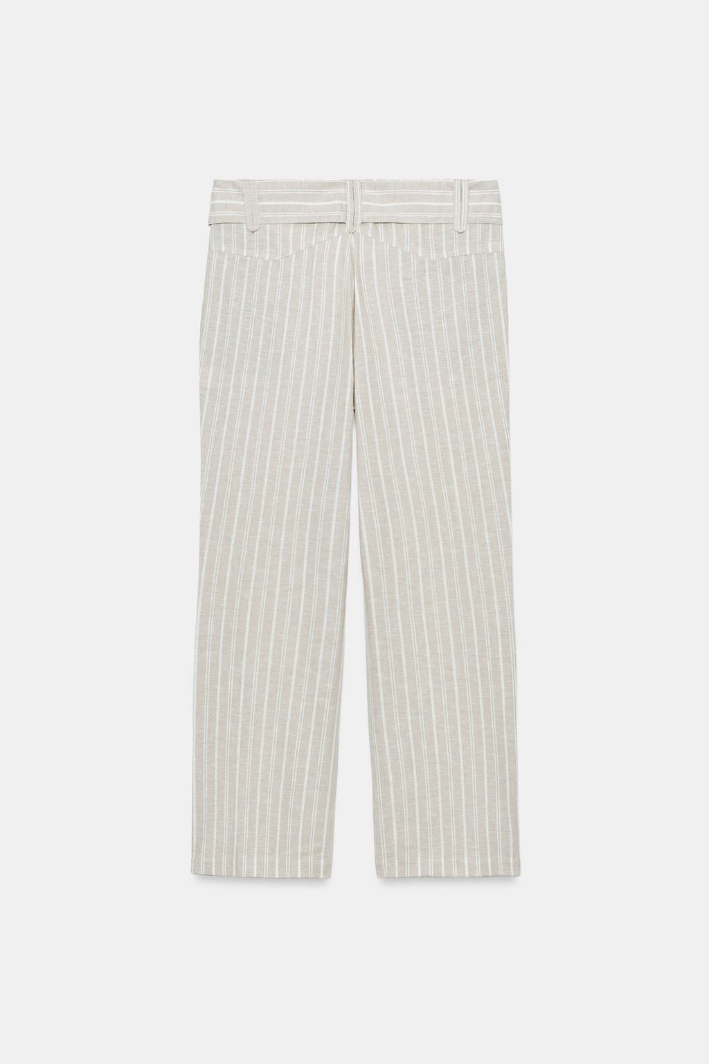 БРЮКИ ИЗ ЛЬНА В ПОЛОСКУ С ПОЯСОМ