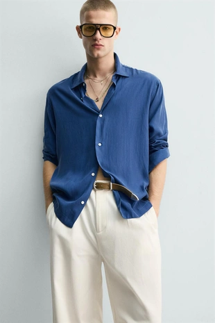 Рубашка Relaxed Fit струящегося покроя- Заказать в России