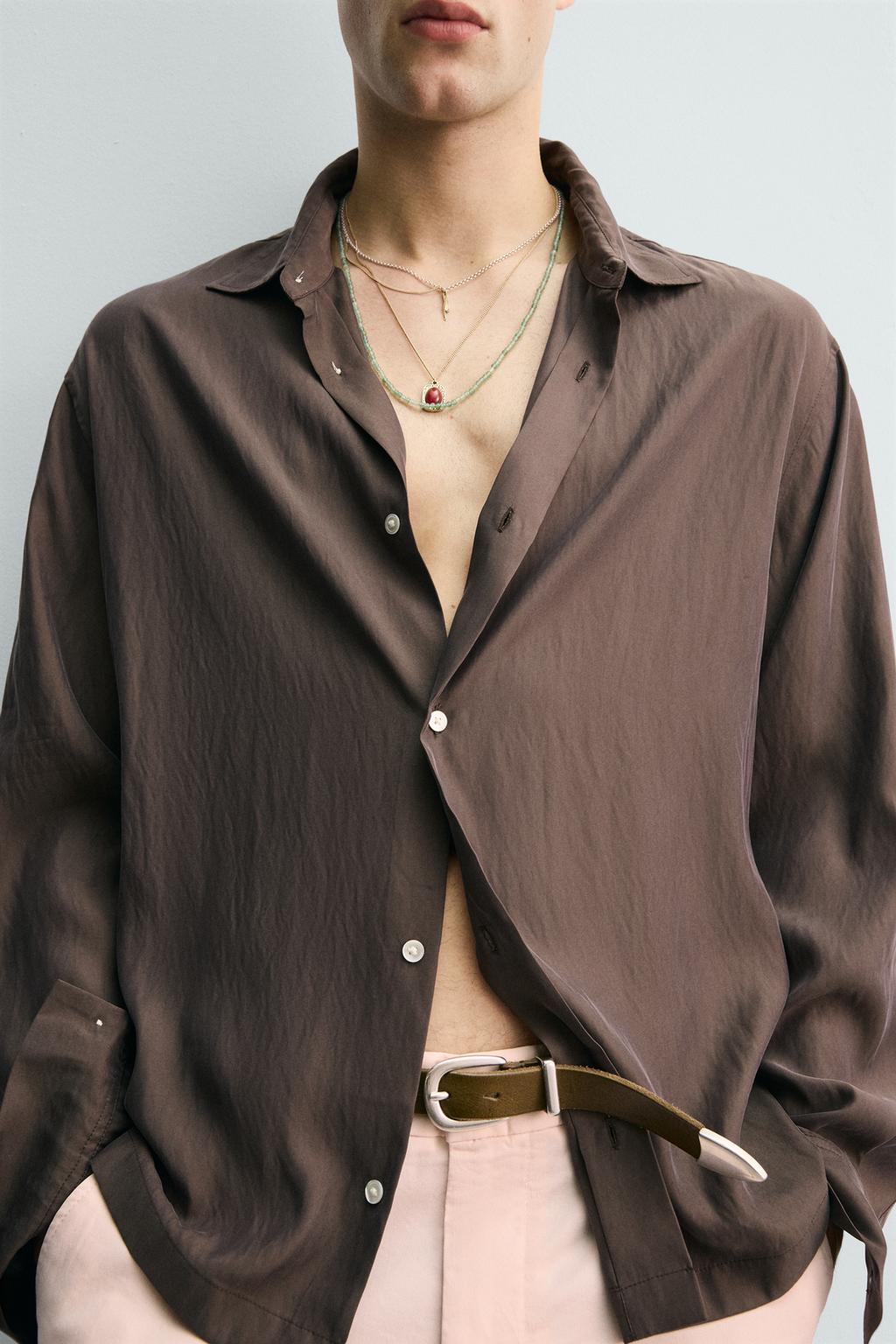 РУБАШКА RELAXED FIT ИЗ СТРУЯЩЕЙСЯ ТКАНИ