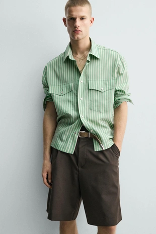 Рубашка свободного кроя в полоску- Заказать в России