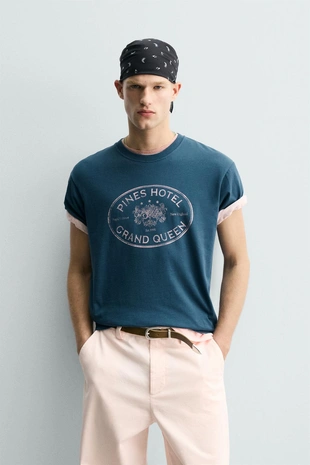 Футболка с принтом и эффектом потертости- Заказать в России