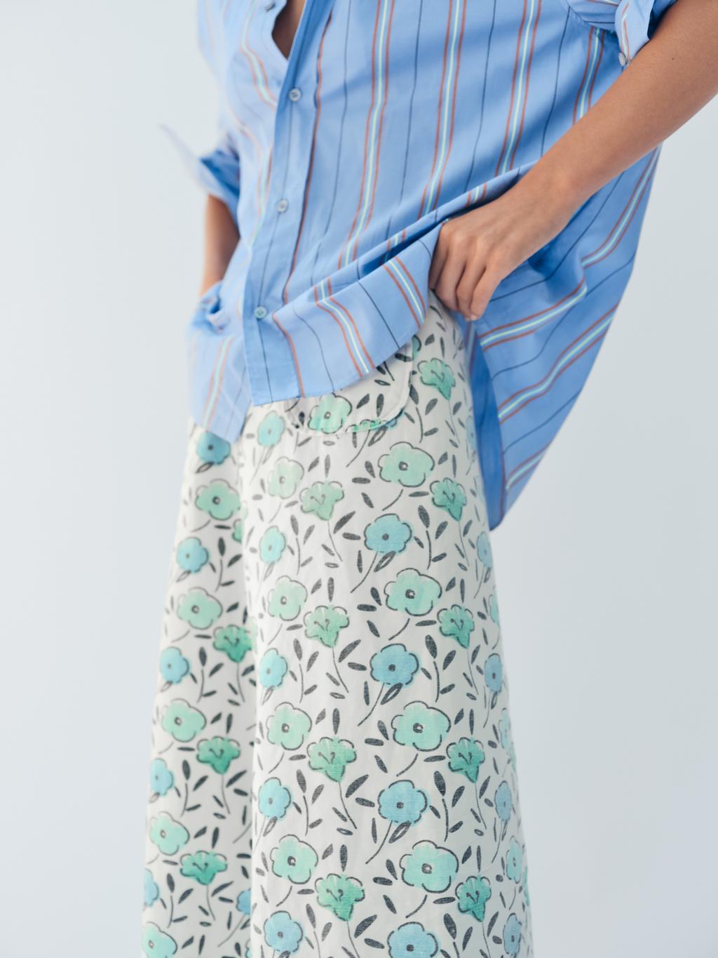 Юбка-миди из льняно-хлопковой смеси с цветочным принтом лимитированной коллекции