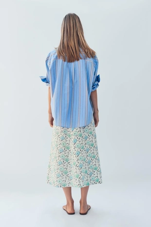 Юбка-миди из льняно-хлопковой смеси с цветочным принтом лимитированной коллекции- Заказать в России