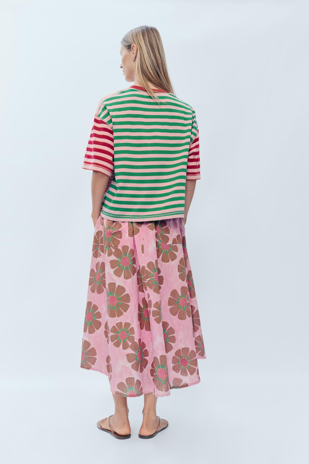 Миди-юбка с цветочным принтом из льняно-хлопковой смеси лимитированной коллекции