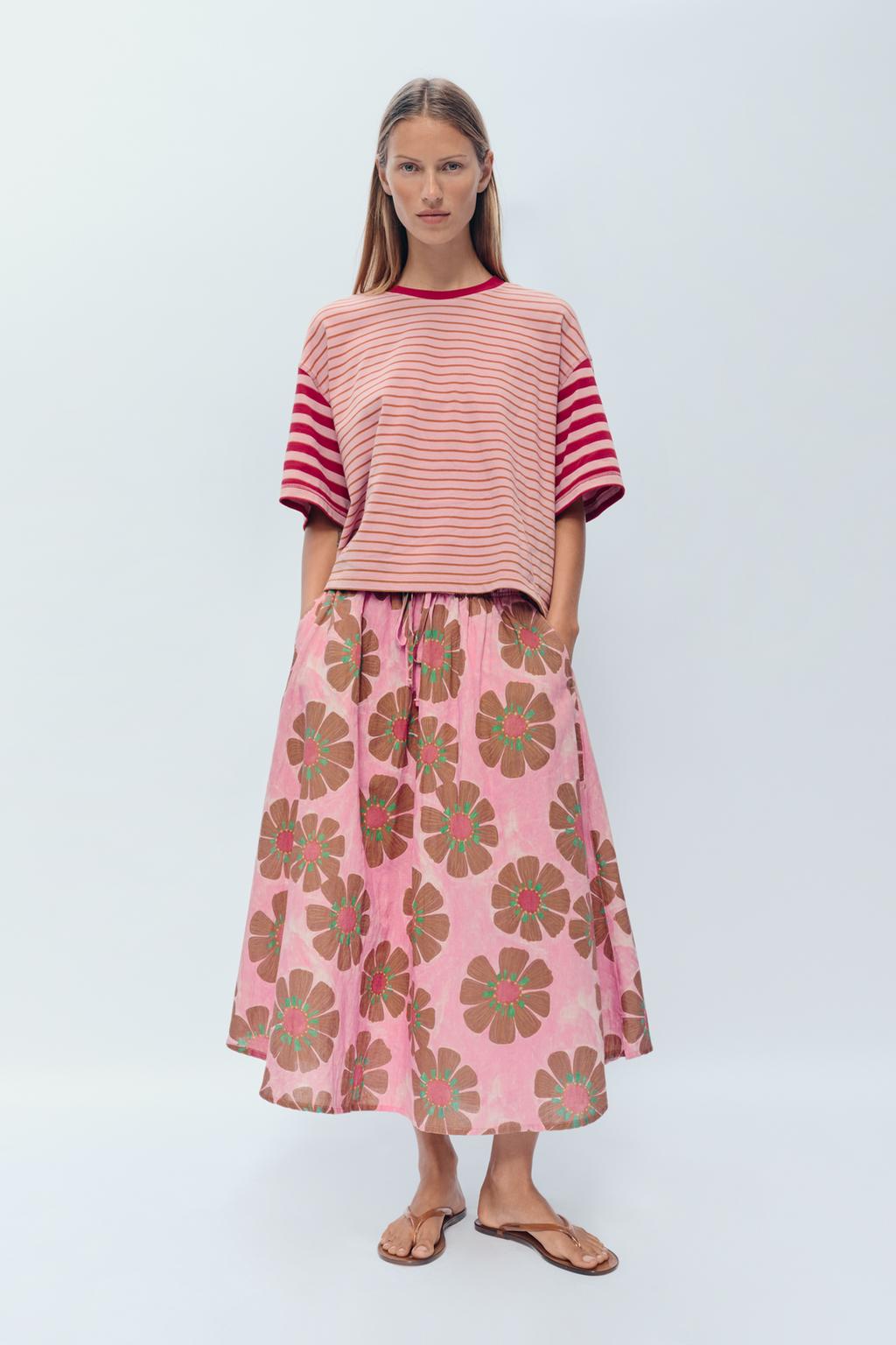 Миди-юбка с цветочным принтом из льняно-хлопковой смеси лимитированной коллекции