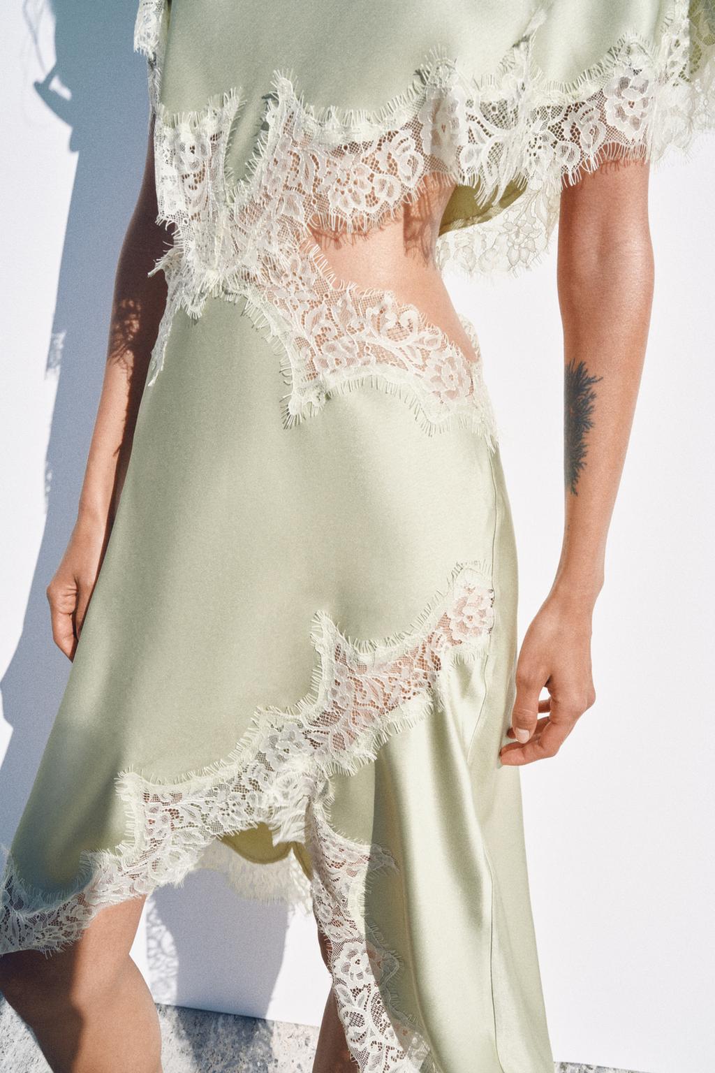 ПЛАТЬЕ МИДИ С ВЫРЕЗОМ И КРУЖЕВОМ — ZW COLLECTION