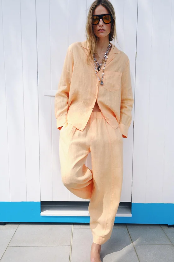 Льняная рубашка с карманом коллекция Zara «ZW»