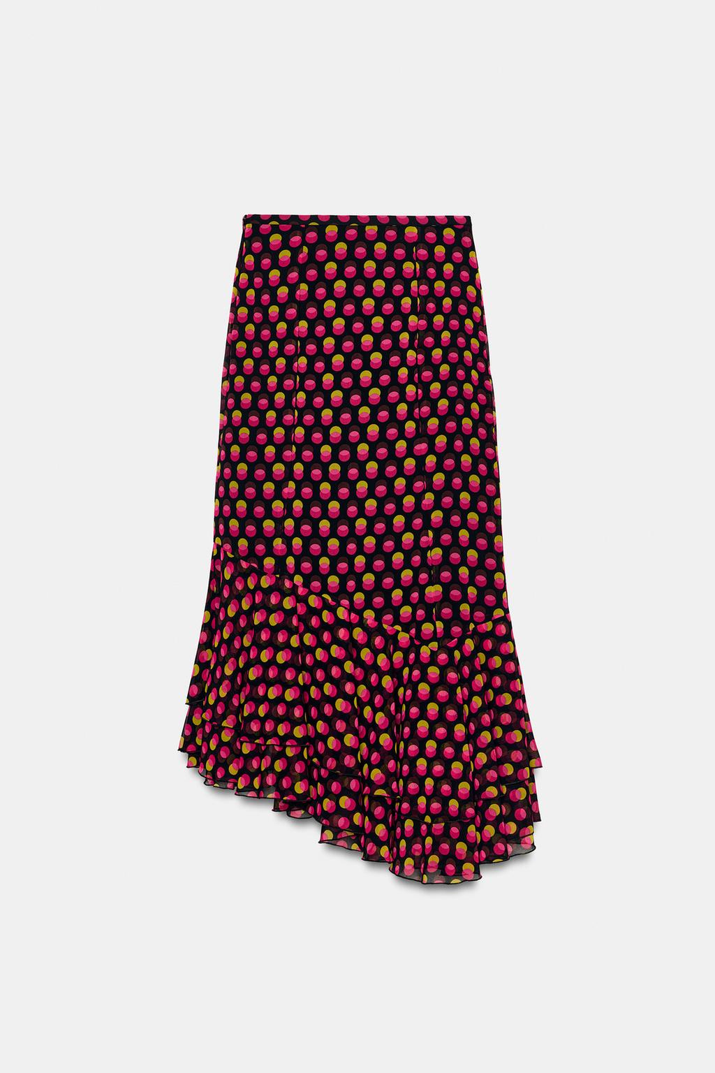 ЮБКА МИДИ АСИММЕТРИЧНОГО КРОЯ В ГОРОШЕК