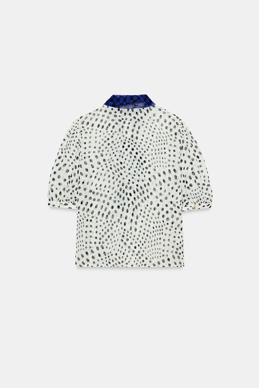 БЛУЗА В ГОРОШЕК С КОНТРАСТНЫМ БАНТОМ