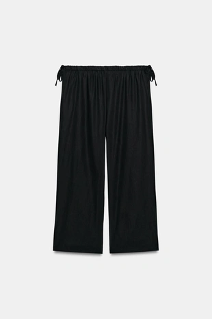 Укороченные брюки из струящейся ткани с завязками- Заказать в России