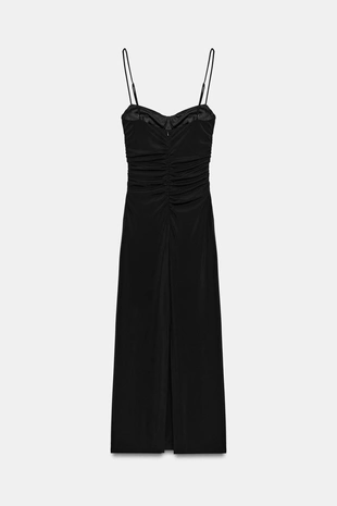 Платье миди со сборками на бретелях- Заказать в России