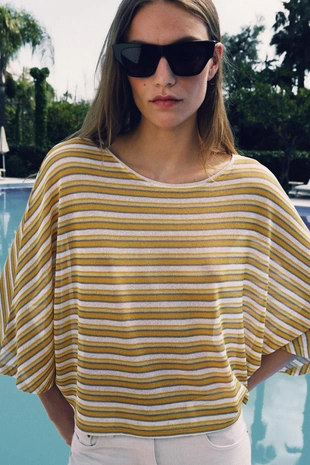 Футболка-кейп в полоску в стиле рустик- Заказать в России