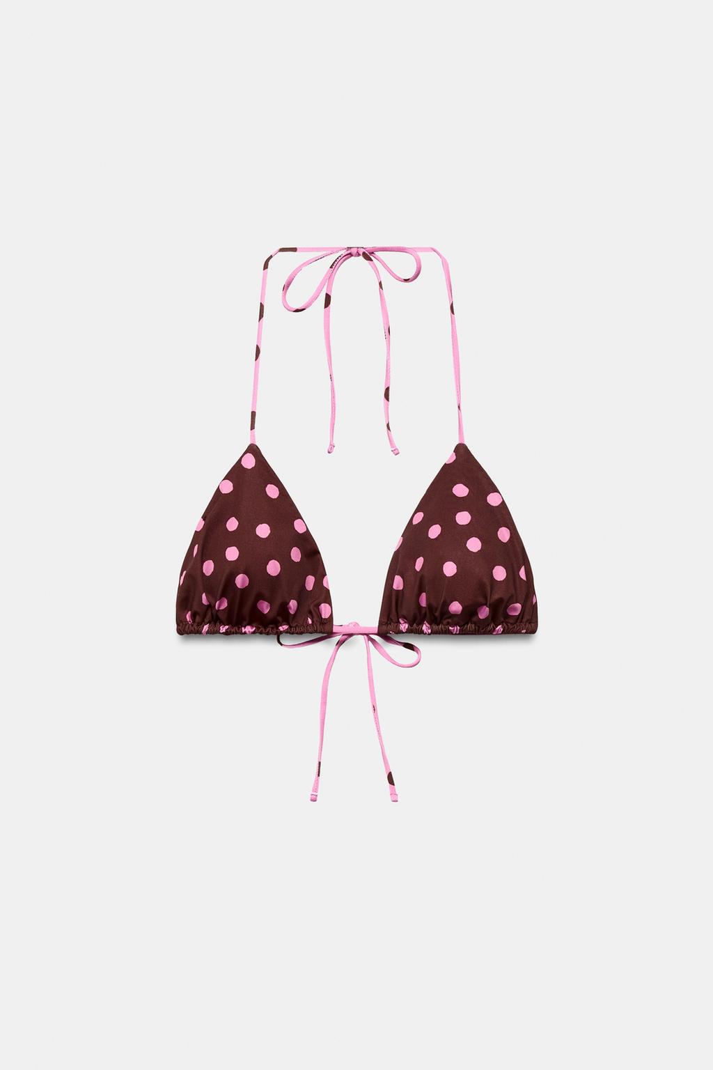 ВЕРХ КУПАЛЬНИКА С ТРЕУГОЛЬНЫМИ ЧАШКАМИ И ПРИНТОМ В ГОРОШЕК