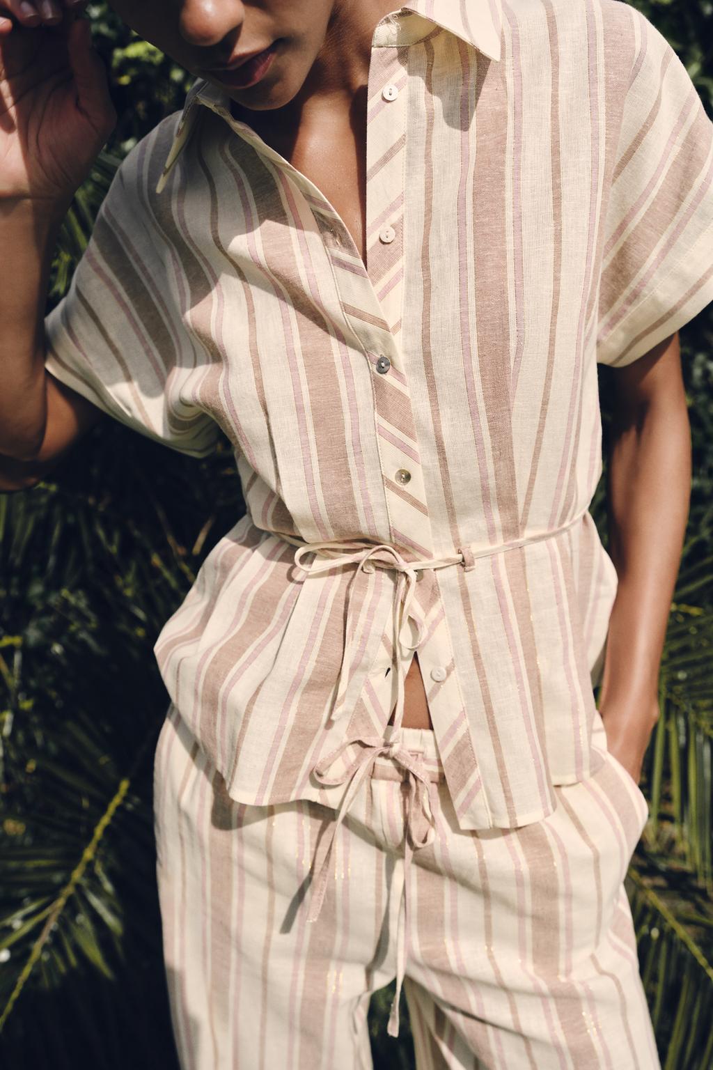 РУБАШКА В ПОЛОСКУ С МЕТАЛЛИЗИРОВАННОЙ НИТЬЮ