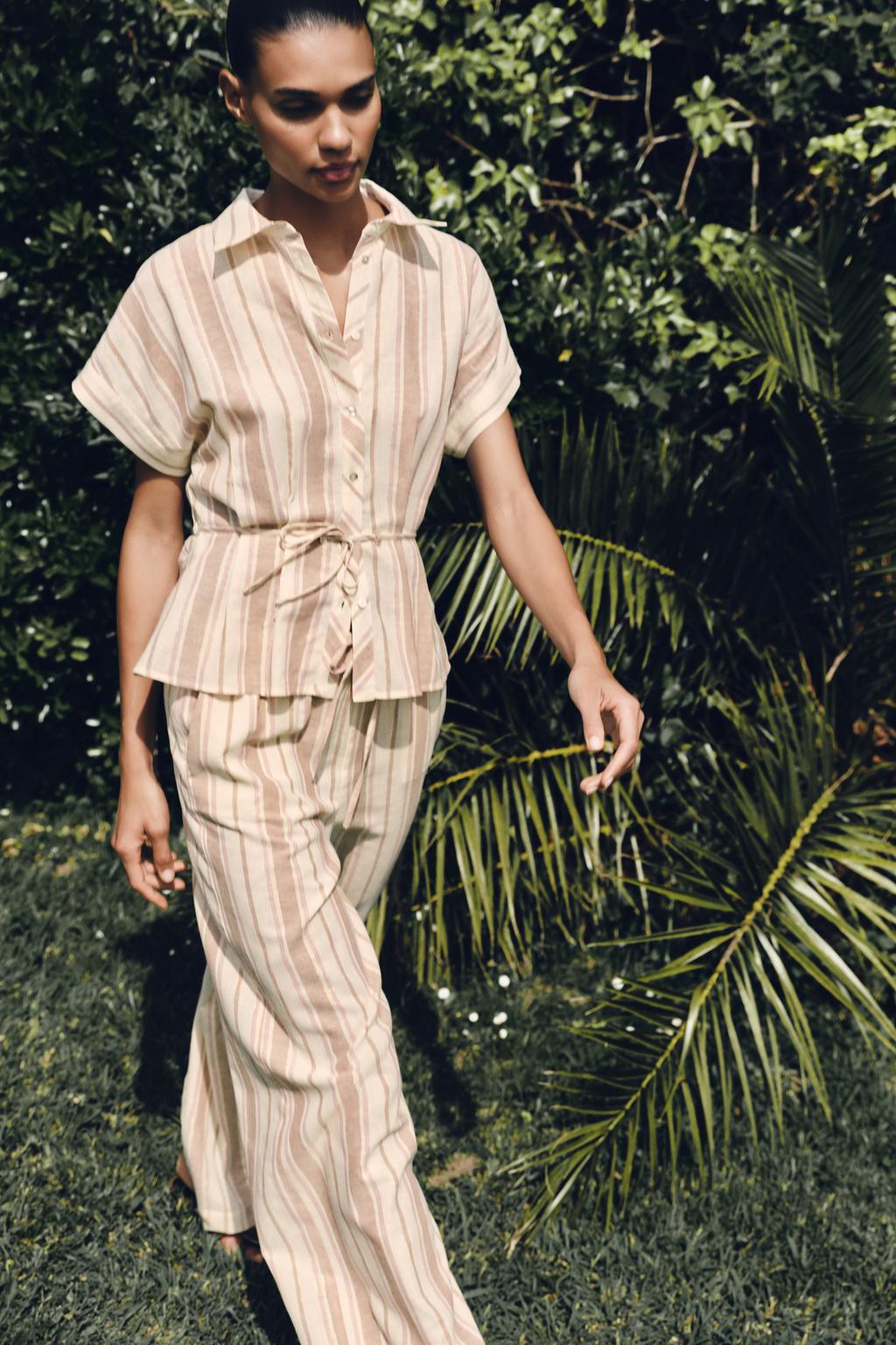 РУБАШКА В ПОЛОСКУ С МЕТАЛЛИЗИРОВАННОЙ НИТЬЮ