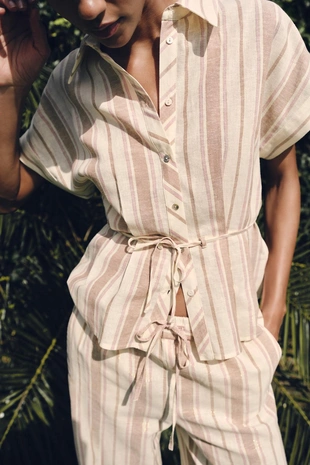 Рубашка в полоску с металлизированной нитью- Заказать в России