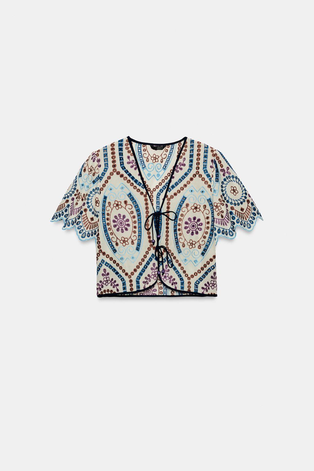 УКОРОЧЕННЫЙ ТОП С АЖУРНОЙ ВЫШИВКОЙ