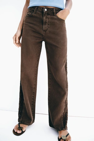 Джинсы Z1975 Loose со средней посадкой и вставками крючком- Заказать в России