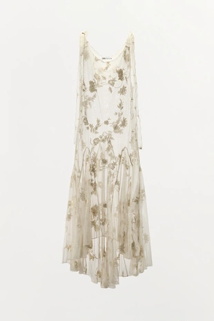 Платье из жоржета с цветочной вышивкой и бусинами Limited Edition- Заказать в России