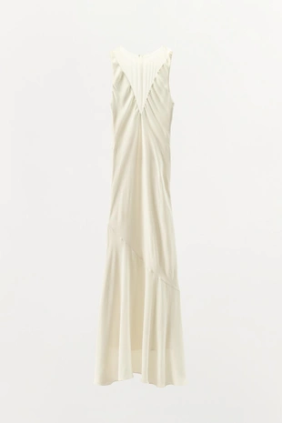 Длинное комбинированное платье из атласа- Заказать в России