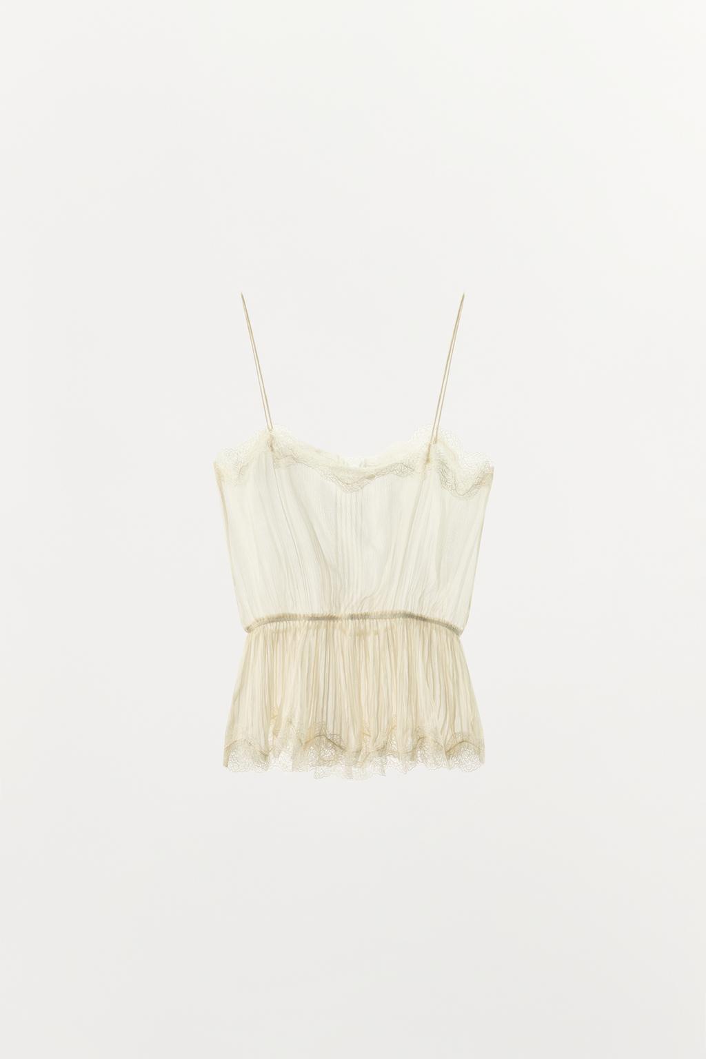 ТОП ИЗ ЖОРЖЕТА С ПЛИССИРОВАННЫМ КРУЖЕВОМ