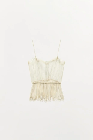 Топ из жоржета с плиссированным кружевом- Заказать в России