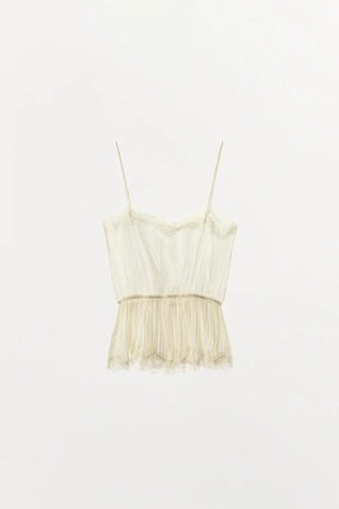 Топ из жоржета с плиссированным кружевом- Заказать в России