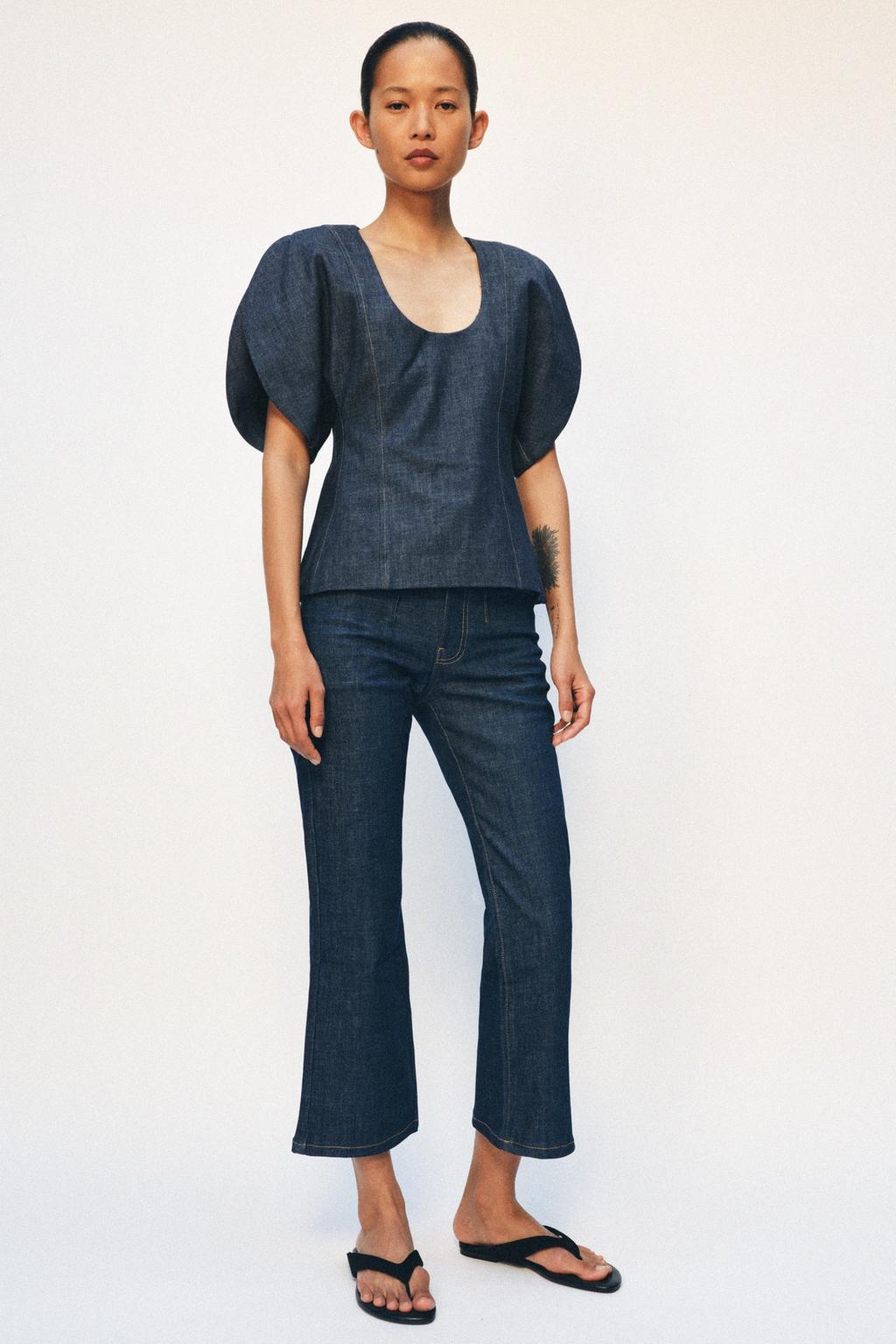 УКОРОЧЕННЫЕ РАСШИРЕННЫЕ ДЖИНСЫ СО СРЕДНЕЙ ПОСАДКОЙ — ZW COLLECTION