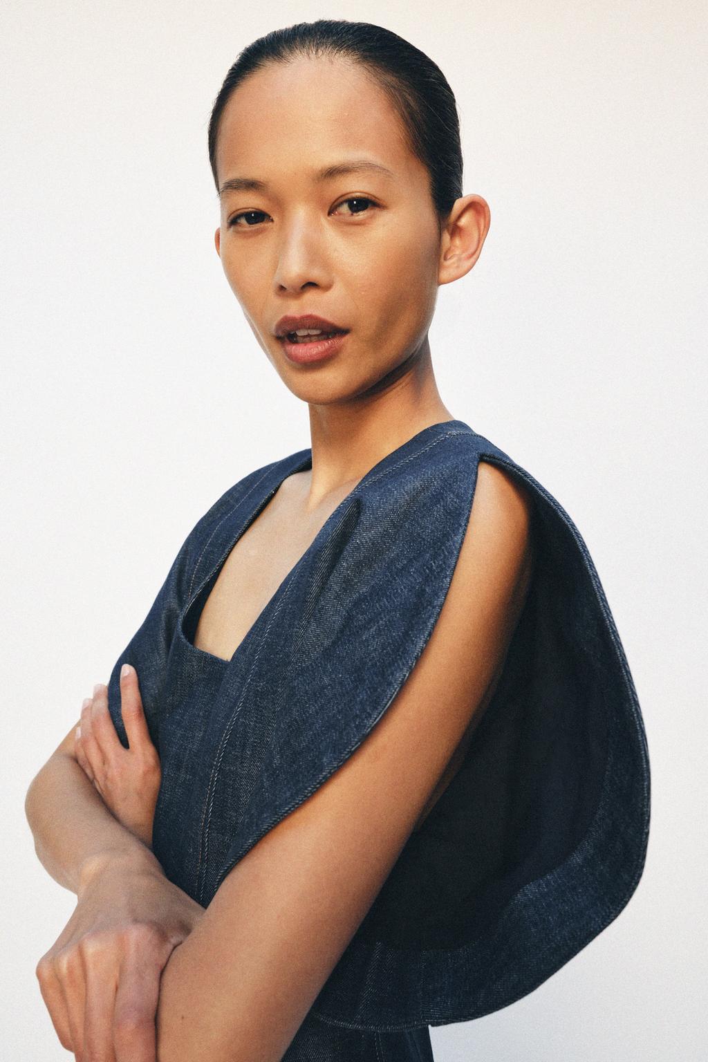 ДЖИНСОВАЯ БЛУЗА С ОБЪЕМНЫМИ РУКАВАМИ ZW COLLECTION